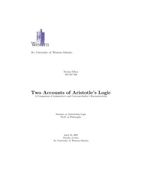 Two Accounts of Aristotle's Logic - Nicolas Fillion
