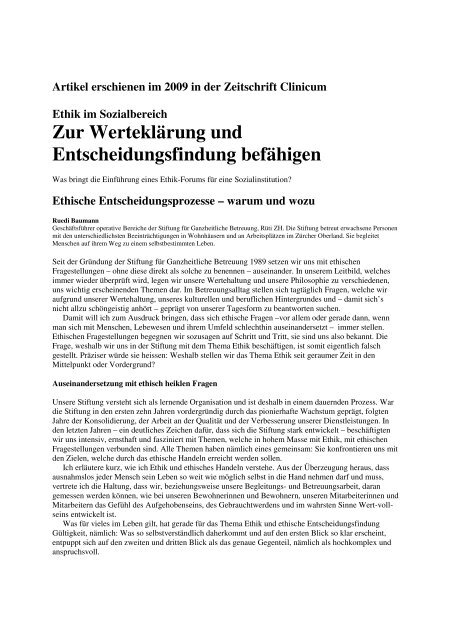 Artikel aus der Zeitschrift Clinicum aus dem Jahr ... - Ruedi Baumann