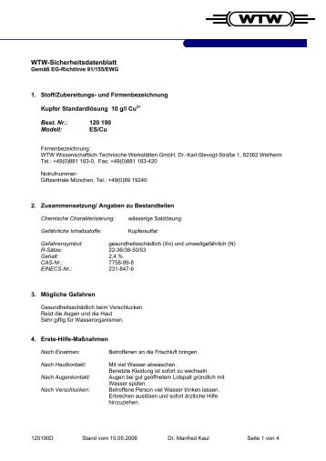 WTW-Sicherheitsdatenblatt - Catalogus.de