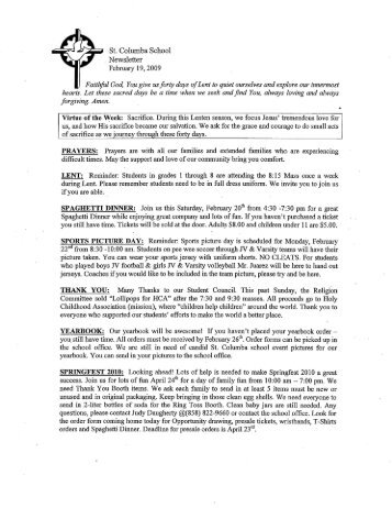 St. Columba School Newsletter February 19, 2009 Faithful God, You ...