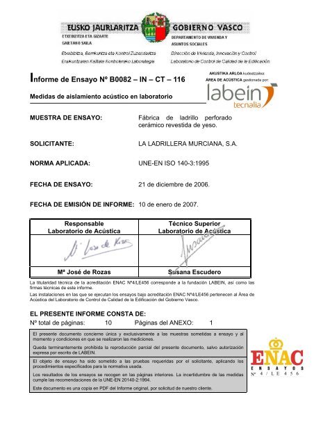 Informe de Ensayo Nº B0082 - Ladrilleramurciana.com