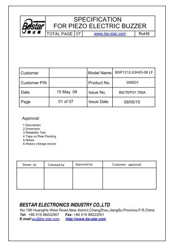 BSP1212-03H03-06 LF - BeStar Acoustic Components