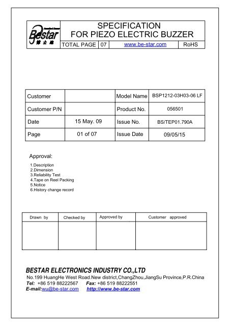 BSP1212-03H03-06 LF - BeStar Acoustic Components