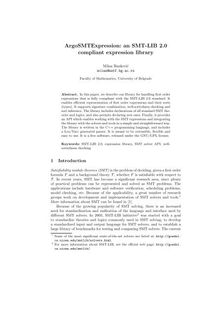 ArgoSMTExpression: an SMT-LIB 2.0 compliant expression library