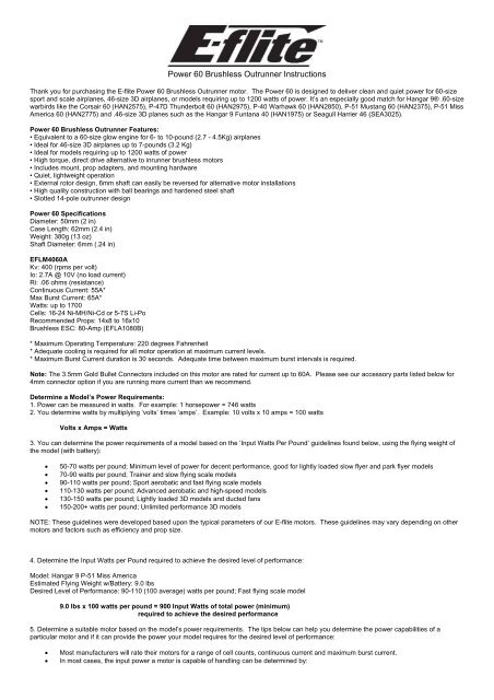 Power 60 Brushless Outrunner Instructions - Horizon Hobby