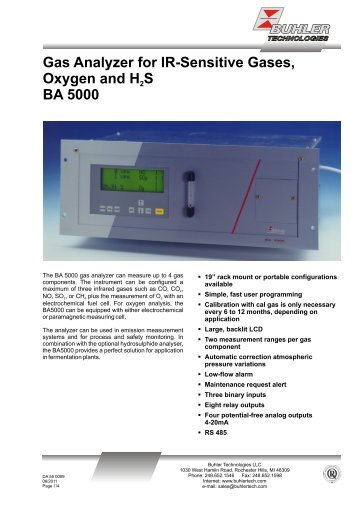 Gas Analyzer for IR-Sensitive Gases, Oxygen and H S2 BA 5000