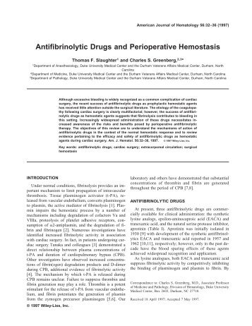 Antifibrinolytic drugs and perioperative hemostasis - Ether