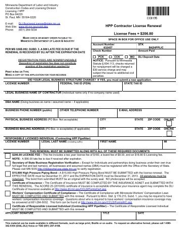 HPP Contractor License Renewal License Fees = $206.80