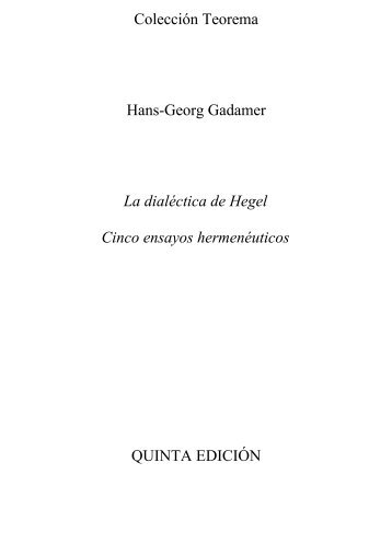 GADAMER, La dialÃ©ctica de Hegel