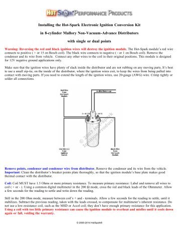 Instructions - Installing the Hot-Spark Ignition in Mallory Centrifugal ...