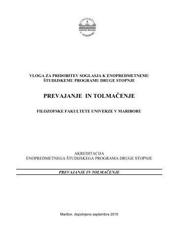 prevajanje in tolmaÄenje - Filozofska fakulteta - Univerza v Mariboru