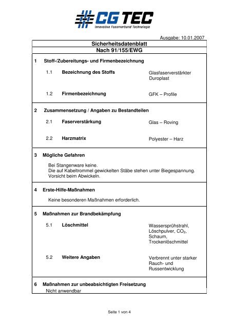 Sicherheitsdatenblatt GFK-StÃ¤be 10.01.07 - CG-Tec