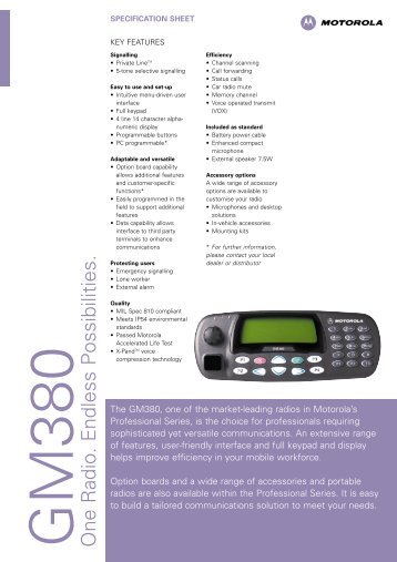 GM380 Spec Sheet - Motorola Solutions