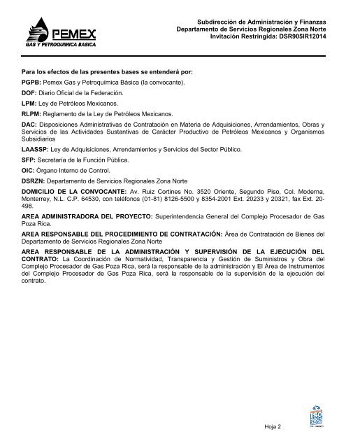 bases de licitación pública nacional - Pemex Gas y Petroquímica ...