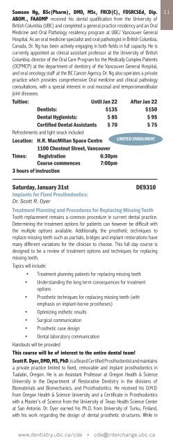 January - UBC Dentistry - University of British Columbia