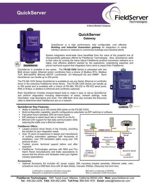 QuickServer FS-QS-101X - FieldServer Technologies