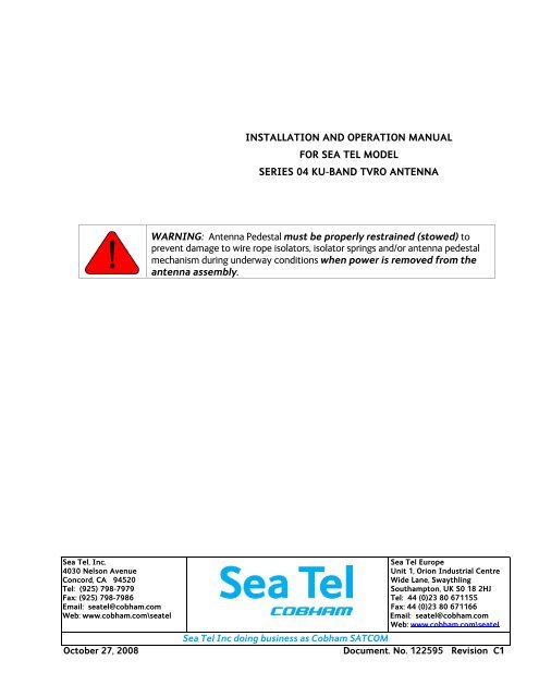 Sea tel tac-92 manual online Sea tel tac-92 manual online