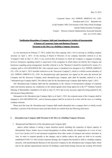 Notification Regarding a Company Split and Amendments to ... - ANA