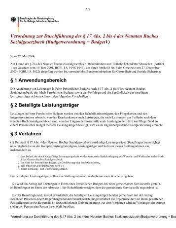 Budgetverordnung - PersÃ¶nliches Budget