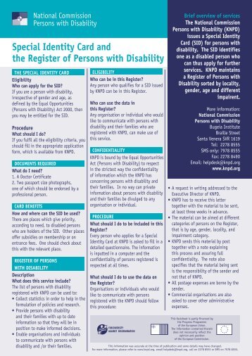 Special Identity Card and the Register of Persons with Disability