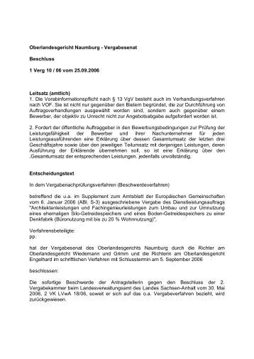 Oberlandesgericht Naumburg - Vergabesenat Beschluss 1 Verg 10 ...