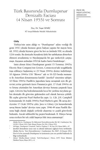 27_ Türk Basınında Dumlupınar Denizaltı Faciası (4 Nisan 1953) ve Sonrası - Doç_ Dr_ Yaşar SEMİZ