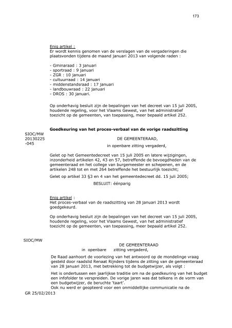 73 GR 25/02/2013 PROCES-VERBAAL DER ZITTING ... - Groen Diest