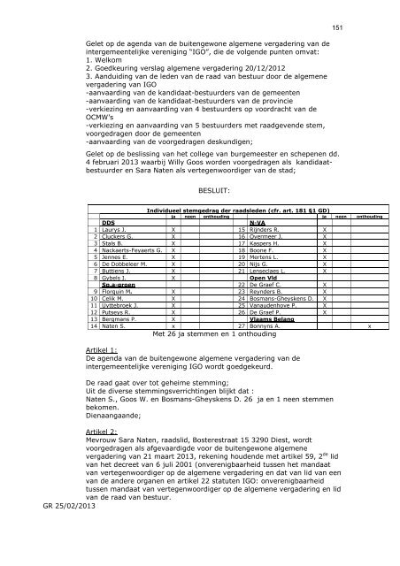 73 GR 25/02/2013 PROCES-VERBAAL DER ZITTING ... - Groen Diest