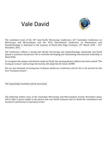 Vale David - Australian Microscopy and Microanalysis Society