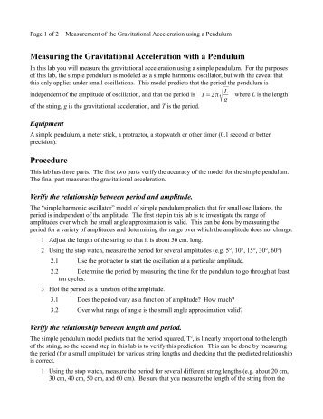 Measuring the Gravitational Acceleration with a Pendulum Procedure