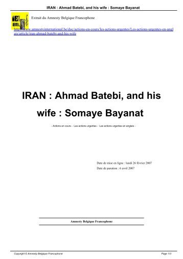 IRAN : Ahmad Batebi, and his wife : Somaye Bayanat - amnesty.be