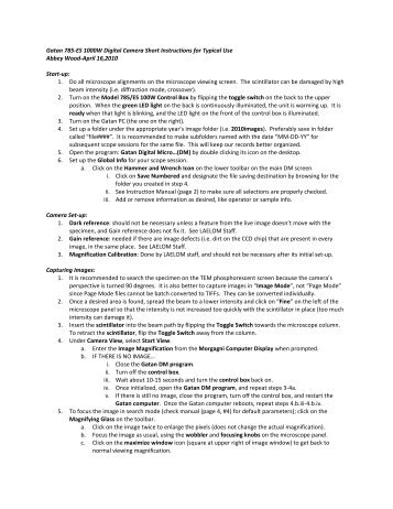 Gatan 785-ES 1000W Digital Camera Short Instructions for Typical ...