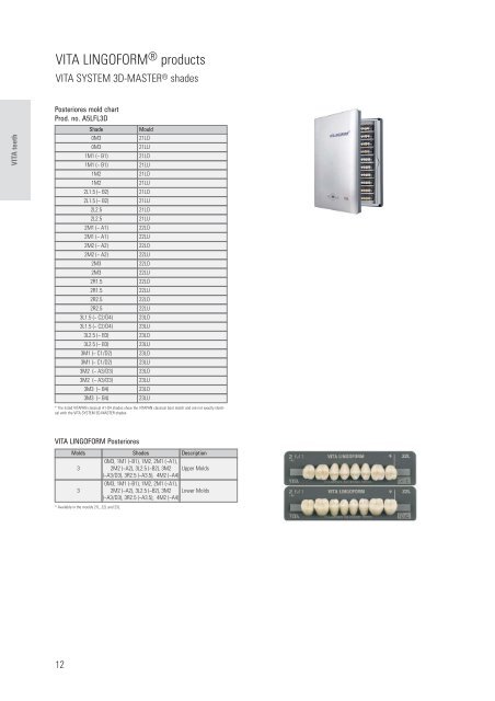 Vita Teeth Mould Chart