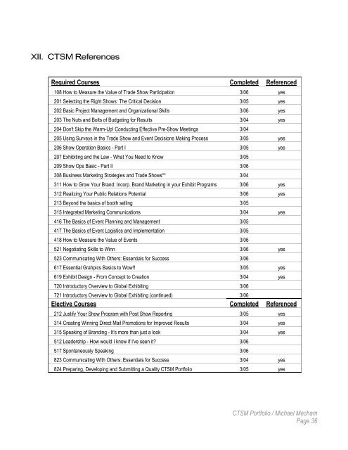 CTSM Portfolio / Michael Mecham Page 1