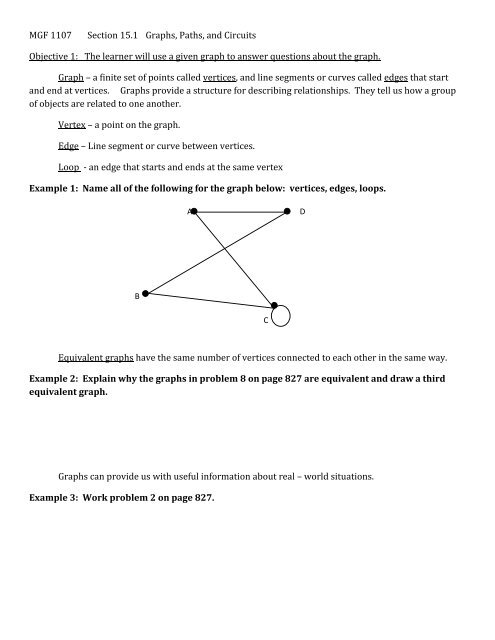 MGF 1107 Section 15.1 Graphs, Paths, and Circuits Objective 1: The ...
