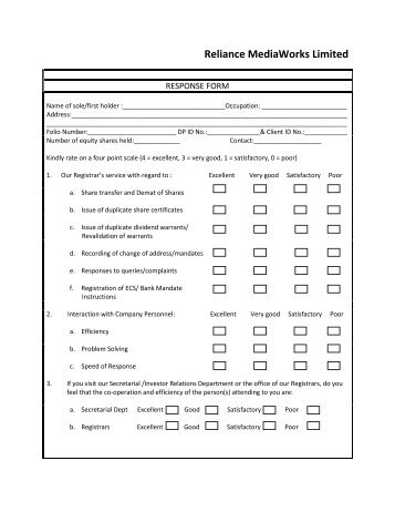 Feedback Form - Reliance MediaWorks