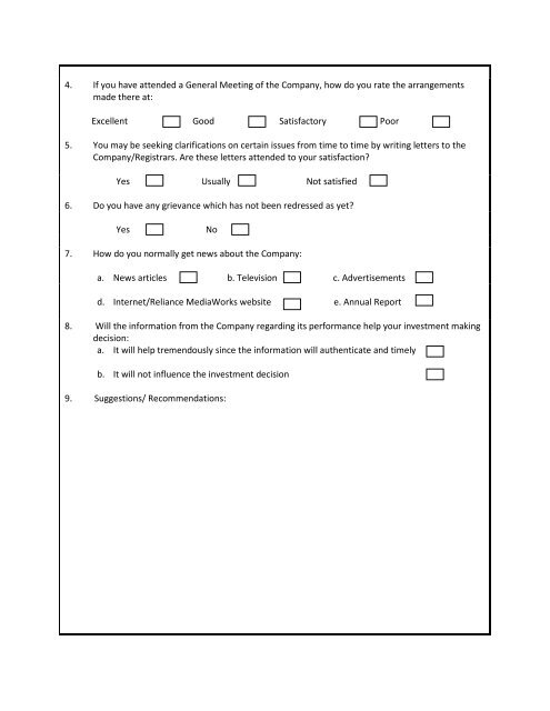 Feedback Form - Reliance MediaWorks