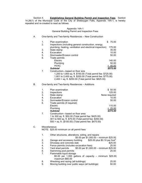 Building Permit and Inspection Fees - City of Sheboygan Falls ...