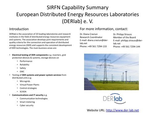 SIRFN DERlab Facility Profile - ESCI KSP