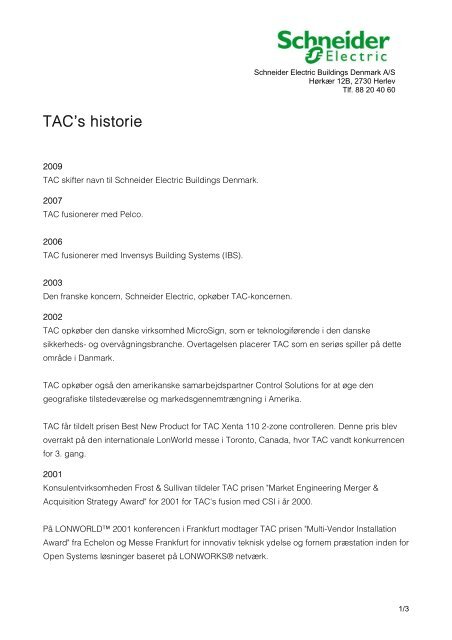 Download pdf om TAC's historie (ca. 27 KB) - Schneider Electric