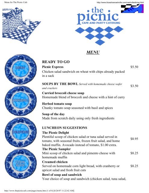 Menu for The Picnic Cafe