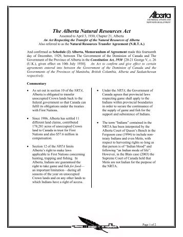 Natural Resources Transfer Agreement - Alberta Aboriginal Relations