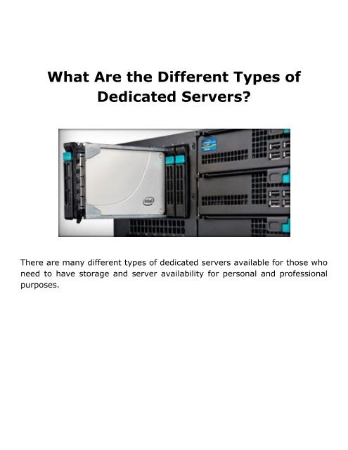 What Are the Different Types of Dedicated Servers?