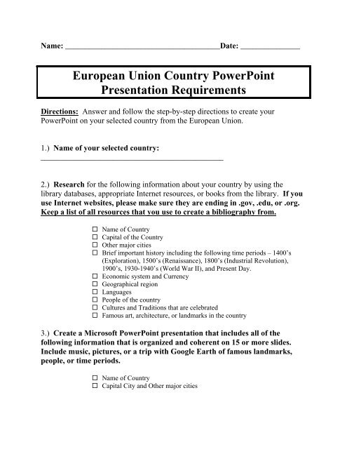 European Union Country PowerPoint Presentation Requirements