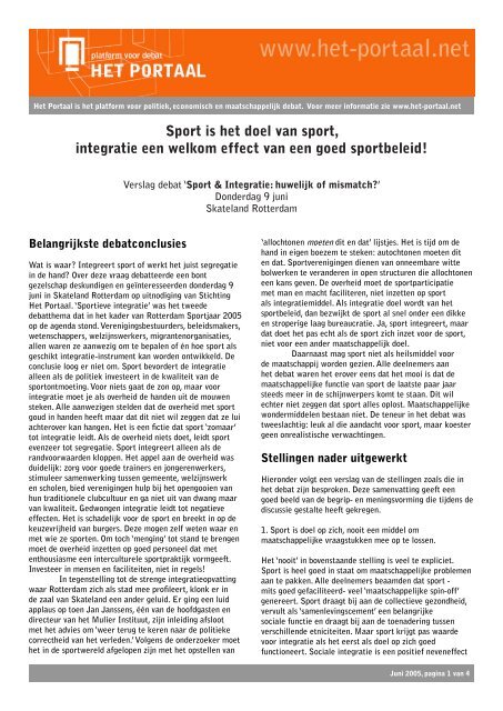 Sport is het doel van sport, integratie een welkom effect van een ...