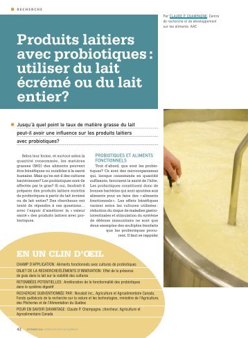 Produits laitiers avec probiotiques : utiliser du lait écrémé ... - Novalait