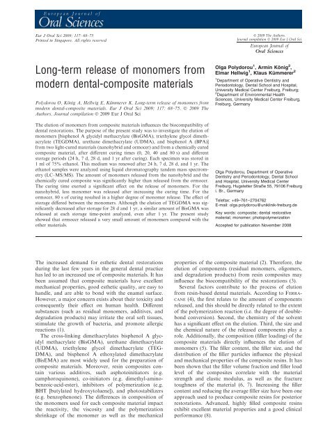 Long-term release of monomers from modern dental ... - Dentsply