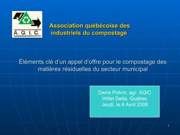 L'Association québécoise des industriels du compostage (AQIC)