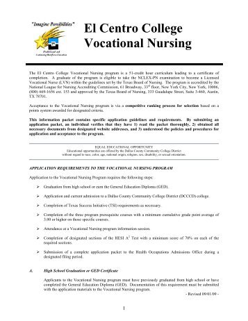 El Centro College Vocational Nursing Information Packet