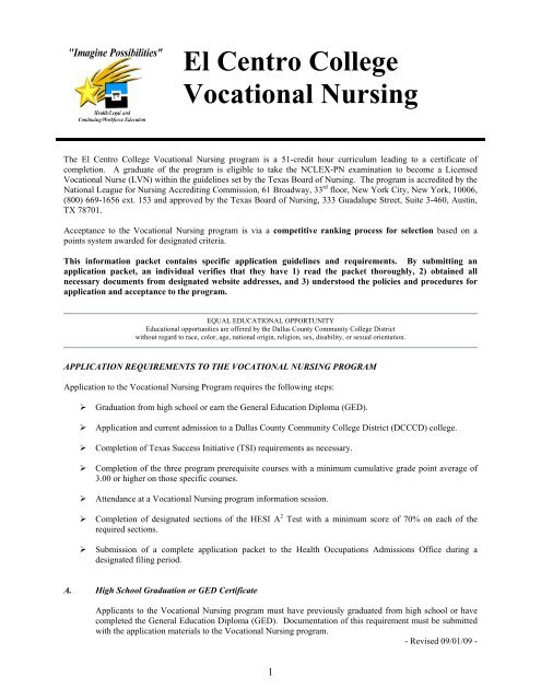 El Centro College Vocational Nursing Information Packet